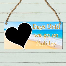 Days Until We Go on Holiday" Countdown Plaque | Beach-Themed Chalkboard Sign for Tracking Holidays & Vacations | Fun Gift for Travel Enthusiasts, Families & Kids (Beach, WITH PEN)