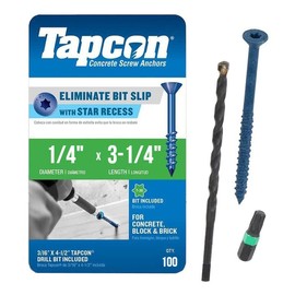 Tapcon 1/4" x 3-1/4" Star Torx Head Concrete Anchor Screws 3191407V2 | 100 Pack | Drill Bit Included