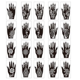 20 Disposable Temporary Stencils | Henna Tattoo Kit for Women & Girls - Arabic & Indian Body Art Designs with Glitter Effects