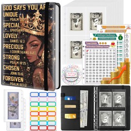 Money Saving Binder, 100 Envelopes Money Saving Challenge, Cash Envelopes Budget Binder & 3 Budgeting Planner Trackers, PU Leathers A5 Money Saving Planner Book，God Say Crown Girl