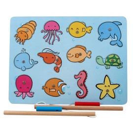B&Julian® Wooden Fishing Game for Children Magnet with 12 Magnetic Animal Wooden Toy Fish Fishing Children's Toy Motor Skills Toy Learning Toy from 1.5 Years (Bubble)