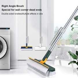 Cepillo para Fregar Pisos 2 en 1, Cepillo para Lechada de Mango Largo con Cabezal Giratorio de 180 Grados y Cerdas Rígidas, para Limpiar Azulejos de Cocina y Baño (Azul Profundo)