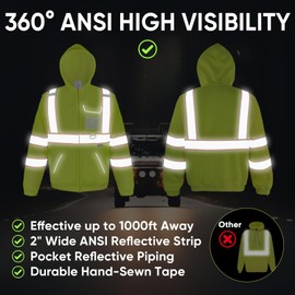 TICONN Safety Hoodie Jacket, High Vis Reflective Safety Fleece Hoodie, PPE Gear for Cold Weather Meet ANSI III (Yellow, 3XL)