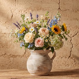 Farmhouse Rustic Ceramic Vase 6 Inch Small Flower Vase Vintage White Vase for Home Decor Kitchen Utensil Holder Cute Pottery Vase for Coffee Table Mantel Countertop or Dining Table Centerpiece