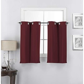 Interior Trends Midnight 2 Piece 100% Blackout Insulated Grommet Top Window Panel Curtain Drape Set (30" W x 36" L, Burgundy)