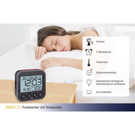TFA Dostmann Digital Radio Alarm Clock with Temperature Display, Black, L 95 x B 41 x H 96 mm