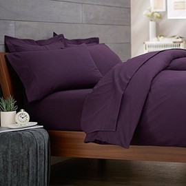 [hachette] (FOUR) 4FT SMALL DOUBLE SIZE AUBERGINE 100% EGYPTIAN COTTON FITTED SHEET IN 200 THREAD COUNT PLAIN 200TC (PURPLE)