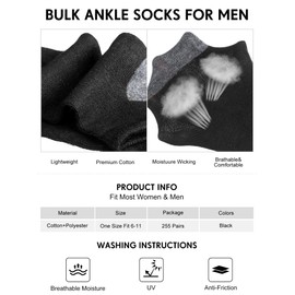 ramede 255 Pairs Mens Socks Bulk Low Cut Ankle Socks Cushioned Casual Breathable Athletic Short Socks for Sports Homeless(Black)