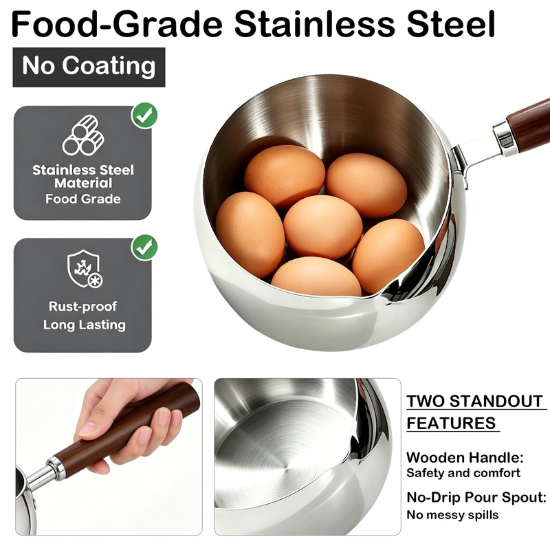 Milk Pot Stainless Steel Milk Warmer Pot with Lid, 0.8