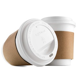 NYHI 200-Pack 8 oz White Paper Disposable Coffee Cups With Lids And Sleeves– Hot/Cold Beverage Drinking Cup for Water, Juice, Coffee or Tea