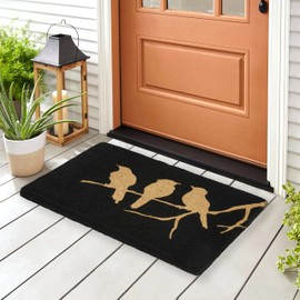 Fab Habitat Extra Thick Doormat - Handwoven, Durable - Natural Coir - Entryway, Front Door, Porch, Patio - Birds On Branch Black (24" x 36" Thick)