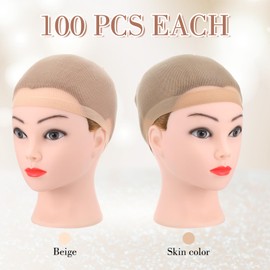 200 PCS Wig Caps Stocking Caps for Wigs, Ultra Thin Wig Caps for Women Elastic Wig Cap Lace Front Stretchy Head Wig Accessories for Women Men Hair Decorations Cosplay, Beige and Skin Color