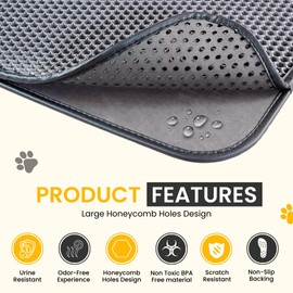 Andalus Brands Medium Cat Litter Mat - Waterproof & Urine-Proof Litter Box Mat, Non-Slip Kitty Litter Mats for Floor, Easy to Clean Litter Trapping Design (24" x 15", Grey)
