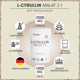 L-Citrulline Malate - 500 g Powder with 3000 mg L-Citrulline Malate 2:1 per Serving - Storage Pack for 166 Applications - No Additives - Laboratory Tested with Certificate
