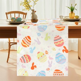 Easter Table Runner, Easter Eggs Rabbit Table Runner 72 x 13 Inch Spring Table Runner Colorful Easter Table Decor Easter Decorations for Indoor Outdoor Dining Table Kitchen Home Wedding Holiday Party