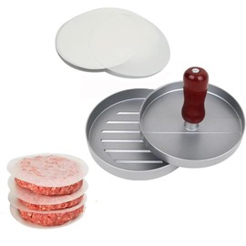 winmiya Aluminum Burger Press with 100 Wax Paper Non-Stick Meat Patty Hamburger Press Burger Maker for BBQ Baking Stuffed Burgers Beef Burger