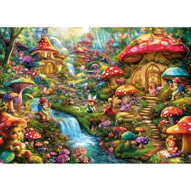 Fantasy Mushroom Puzzles for Adults 1000 Pieces Colorful Fairy Cottage Puzzle for Adults Impossible Hard Difficult Unique Jigsaw Puzzles 1000 Pieces Challenging Family Puzzle Perfect for Game Nights