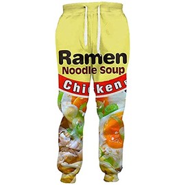 Keasmto 3D Ramen Chicken Noodle Soup Beef Pant for Men Women Cotton Pants Cute Chicken-X-Large