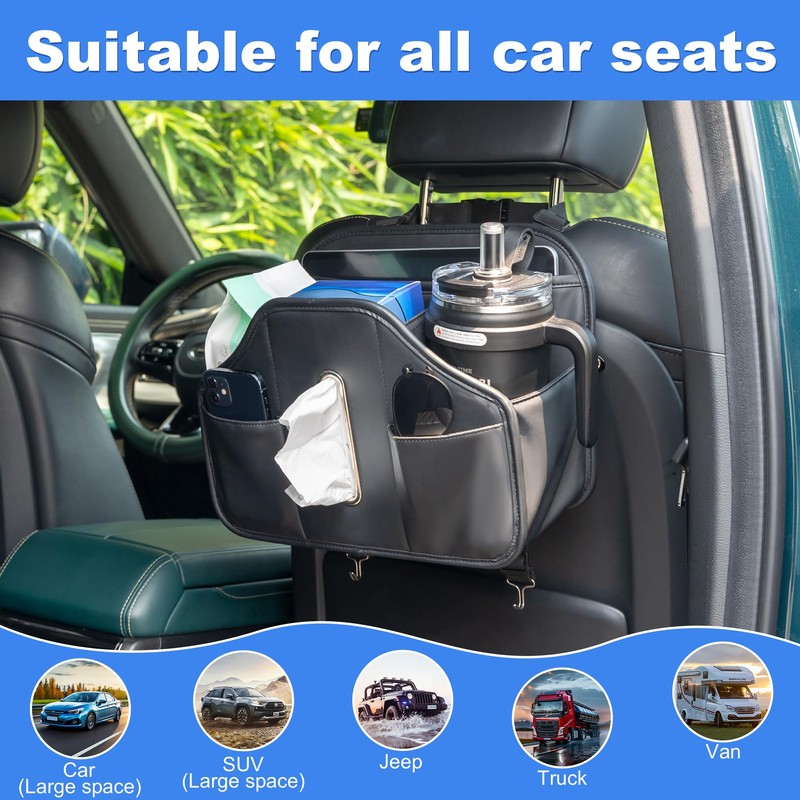 Upgraded Car Seat Back Organizer With Extra Large Tissue Holder