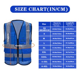A-SAFETY High Visibility Mesh Safety Reflective Vest with Pockets and Zipper,Hi Viz Work Vest for Men Women (Blue Mesh XXL)