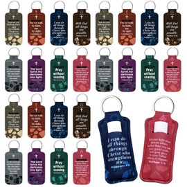 Ecation 72 Pcs Christian Lipstick Holder Key Chain Bulk Lip Balm Holder with Metal Ring Lipstick Lip Gloss Pouch Religious Party Bible Inspiration Gift for Women Man Church Pastor(Scenic)