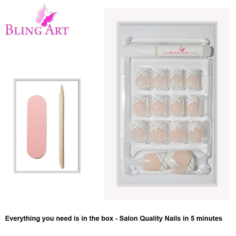 Bling Art False Nails French Manicure Gel Glitter Flower Glossy