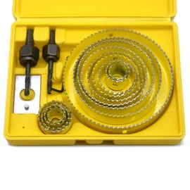 Oudtinx Hole Saw Kit for Wood- 16 Pieces Full Set with 2pcs Mandrels，1pcs Hex Wrench and 1 PVC Install Plate.