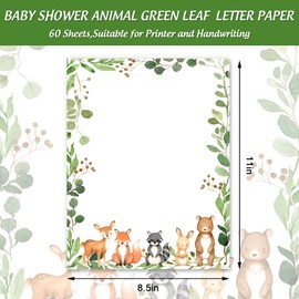 AnyDesign 60 Sheets Baby Shower Stationery Letterhead Paper Woodland Forest Animal Letter Paper Writing Paper Notes for Birthday Invitation Printing, 8.5 x 11 Inch, Single-Sided