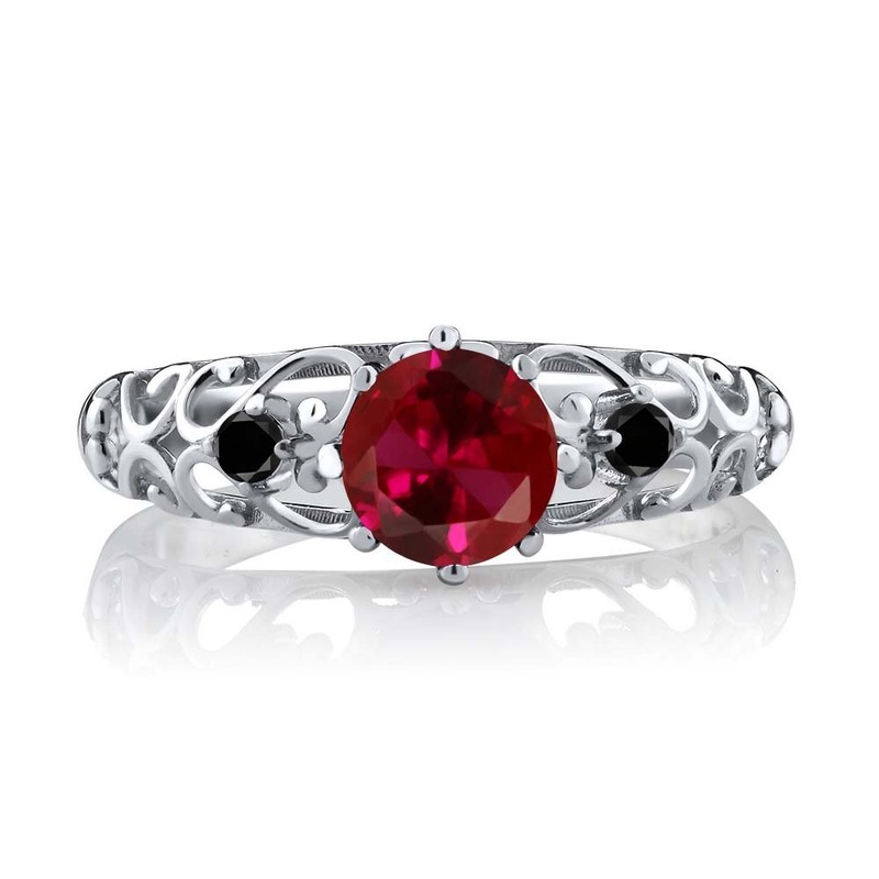 Gem Stone King 925 Sterling Silver Red Created Ruby and