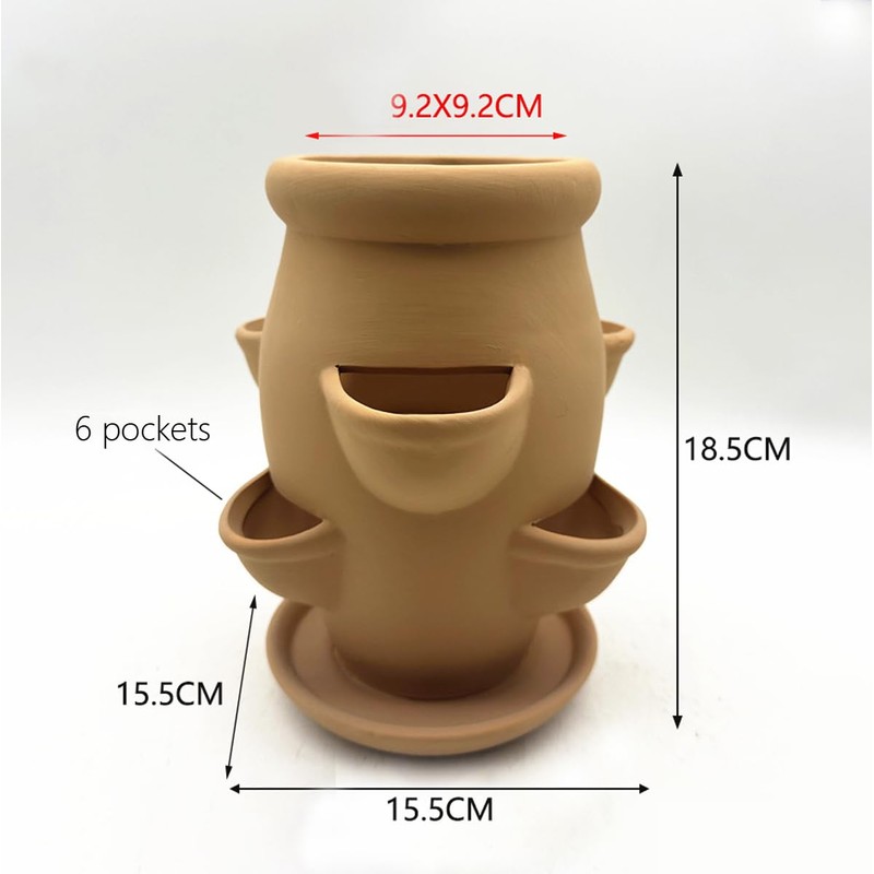 RISEON Six Pocket Terra Cotta Strawberry Jam Planter Strawberry Pot