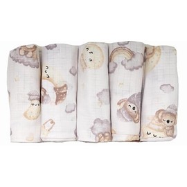 FENSILO Baby Muslin Cloths Burp Cloths Muslin Nappies Pack of 5 70 x 80 cm for Baby and Newborn Muslin Cloths for Boys and Girls Cotton Burp Cloths Wipe Clean 10021