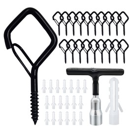 Ticway Outdoor Diamond Anti-Drop Plant Hooks, 20 Pack Spiral Q Hooks for Hanging Plants Christmas Light Patio Lights, Black Heavy Duty Hanger Ceiling Cup Safety Hooks with Wing Nut Driver
