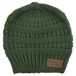 Kerusso GTB4459 Thankful for Jesus - Gorro de acrílico para mujer, talla única, para correr y actividades al aire última intervensión, color verde, Verde, Talla única