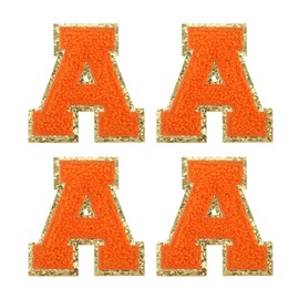 sourcing map 4Pcs Chenille Letter Patches Iron on Letter Patches Orange a Alphabet Decorative Repair Embroidered Patches for Clothing, Shoes, Hats, Backpacks
