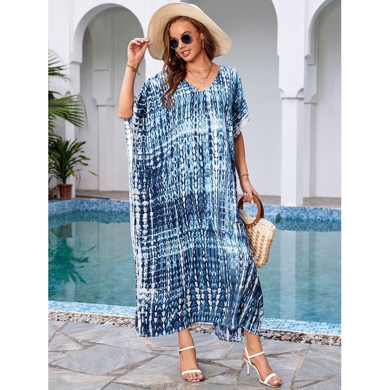 IMAGEKOPE - Traje de baño largo con estampado de caftanes