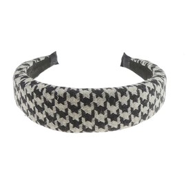 Tartan Check Plaid Padded Sponge Wide Thick Puffy Fabric Formal Boho Vintage Headband Alice Band For Women Hair Hairband For Christmas Birthday Wedding Guest Bridesmaid Party (Grey Black)