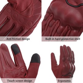 Harssidanzar Leather Motorcycle Gloves for Women,Womens Motorcycle Gloves Riding Gloves Driving Glove for Women, Motorbike Gloves,Powersports Gloves Touchscreen GL016,Oxblood, Size XL