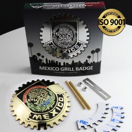 Premium Gold ISO 9001 Mexico Flag Golden Grill Badge Golden Mexican Emblem for Trucks and Cars