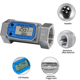2 Inch Digital Turbine Fuel Flow Meter NPT Thread Flowmeter Electronic Water Flow Meter for Water Diesel Gas Oil Gasoline and Other Liquids Supports Gallon QTS PTS L m³ (Blue 2, 2IN)