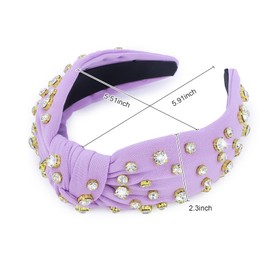 Purple Headband Rhinestone Embellished Knotted Head band for Women Sparkly Jeweled Headbands for Grils Top Knot Hairband Fashion Hair band Non Slip Accessories