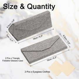 PATIKIL Foldable Glasses Case, 2 Pcs Triangle Magnetic Sunglasses Organizer Case PU Leather Hard Eyeglass Case with Eyeglass Cloth for Women Man Glasses, Grey (Classic Texture)