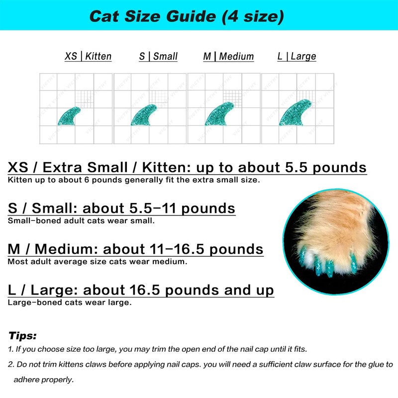 VICTHY 160pcs(16 Colors) Cat Nail Caps Cat Claw Caps Cat