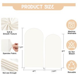 Ivory Spandex Fitted Arch Backdrop Cover - 7.2FT, 6FT Round Top Chiara Stand for Wedding, Birthday Party Decoration