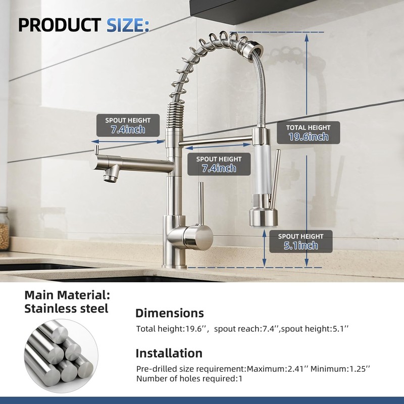 OWOFAN Kitchen Sink Faucet with Pull Down Sprayer, Contemporary Stainless