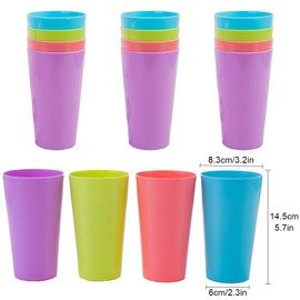 Plastic Cups 12 Pcs 500ML/17.5oz Reusable Cups Camping Cups Drinking Cups for Indoor Outdoor Parties Camping, Beach and Picnic, Colorful Stacking Cups Mugs for Kids Adults Wedding Camping, 4 Colors