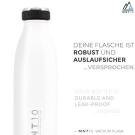 MNT10 Stainless Steel Drinking Bottle – 500 ml, 750 ml, 1000 ml – Insulated Thermos Bottle, Suitable for Carbonated Drinks, Leak-Proof Insulated Bottle for Sports, Hiking, School, Uni, Fitness, Outdoors, white, 500 ml