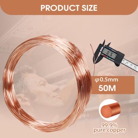 FIFIBANG 50 Metres Pure Copper Wire, 0.5 mm, T2 Bare Copper Cable, Craft Wire, Jewellery Wire, Coil, Winding Wire, Copper Wire for Electrical Culture, Gardening, Welding, Electrical Engineering, DIY