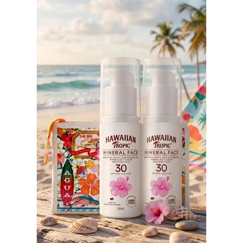 Pack 2 Protector Facial Hawaiian Tropic Mineral 50ml+regalo