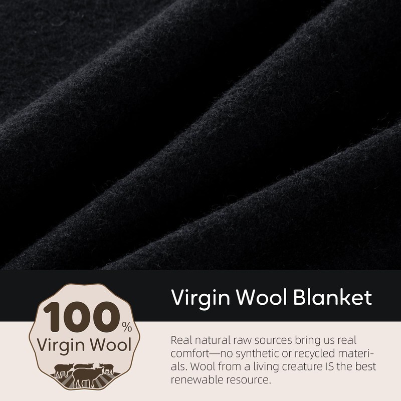 Molithe 100% Wool Blanket, 62" x 86", Warm, Thick, Washable,
