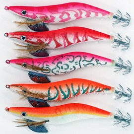 A20egi35h5XGA No. 3.5 Egi Rattle, Set of 5, Pink, Orange, Red, Luminous Squid Fishing, Egging, Bait Tree, Set of 5
